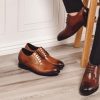 Men's Invisible Height Increasing Elevator Shoes - Dark Brown Premium Leather Lace-up Micro-Perforated Formal Derby Oxfords -
