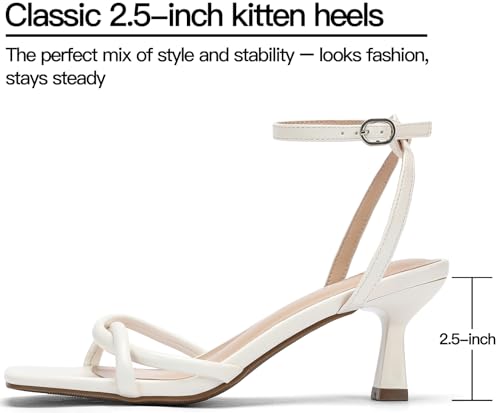 Wide Width Womens Sandals Square Open Toe Kitten Heels Strappy Ankle Strap Sandals Comfortable Dressy Party Wedding Shoes