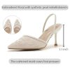 Embroidered Mesh Slingback Heels for Women White Pearl Kitten Heel Pumps Pointed Toe Backless Wedding Shoes