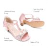 Girls Sandals Ankle Strap T-Strap Low Heel Pearl Bow Flower Pump Dress Wedding Party Shoes for Little Kid/Big Kid