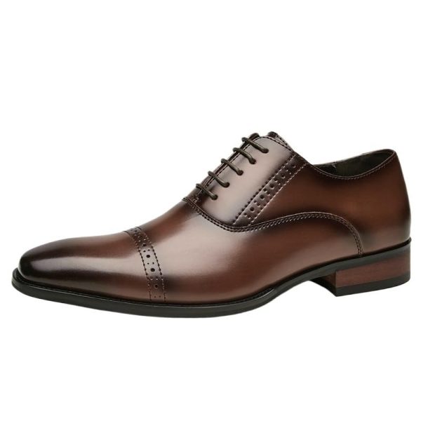 Mens Dress Oxford Formal Shoes Lace-up Casual Pointed Toe Patent Leather Anti-slip Non Slip Rubber Sole Block Heel Low Top