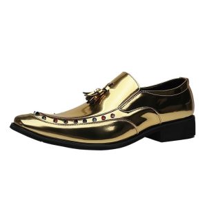 Men Formal Tassel Shoes Dress Oxford Block Heel Shoe for Business Office Party Wedding Comfort Orthopedic Pointed Toe Slip On