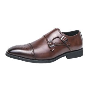 Double Monk Oxford Dress Shoes for Mens Classic Evening Slip On Business Tuxedo Wedding Non Slip Block Heel Anti-Slip Slip
