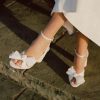 Women's Bow Knot Heeled Sandals Pleated Open Toe Ankle Strap Chunky Heels for Bride Wedding