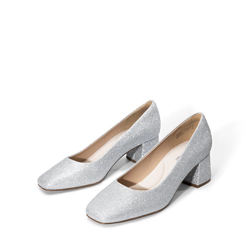 Women's Low Chunky Heels Square Toe Pumps Comfortable Slip On Dress Shoes Wedding Party Office Shoes