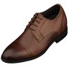 Men's Invisible Height Increasing Elevator Shoes - Dark Brown Premium Leather Lace-up Micro-Perforated Formal Derby Oxfords -