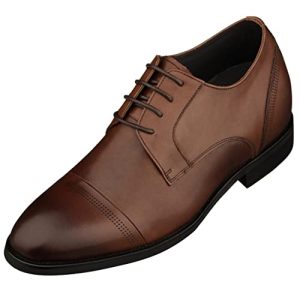Men's Invisible Height Increasing Elevator Shoes - Dark Brown Premium Leather Lace-up Micro-Perforated Formal Derby Oxfords -
