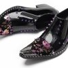 Men’s Patent Leather Floral‐Studded Dress Loafers – Pointed Toe Slip-On Cuban Heel Shoes for Wedding, Prom, Party, Stage &