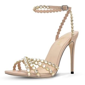 Rhinestone High Heels Stiletos Heels for Women Strappy Buckle Heels Round Toe Sexy Dressy Pumps Sandals