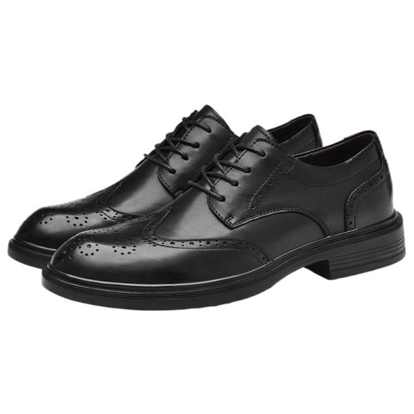 Dress Formal Shoes for Mens Lace-up Cap Toe Design Wedding Non Slip Low Top Block Heel Height Increasing Shoe Vegan Leather