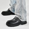Men's Leather Monk Strap Platform Chunky Heel Loafers Retro Classic Round Toe Heightening Non Slip Lug Sole Slip on Business