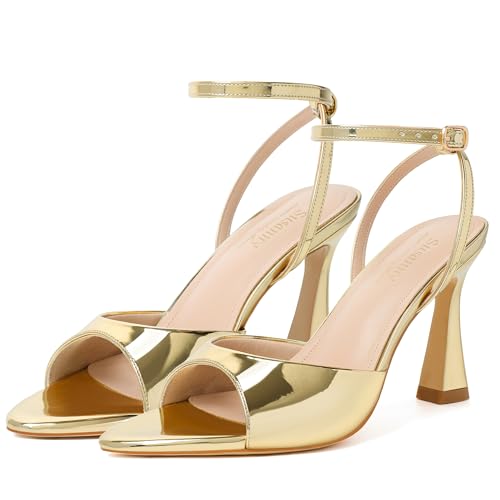 High Heels for Women Pointed Open Toe Strappy Chunky Block Heels Ankle Strap Stiletto Kitten Heeled Sandals Wedding Bridal Party