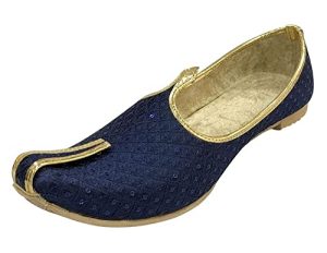Men's Punjabi Jutti Blue Bridal Traditional Wedding Shoes Flat Mojari Khussa Handmade Ethnic Indian Juti