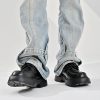 Men's Leather Monk Strap Platform Chunky Heel Loafers Retro Classic Round Toe Heightening Non Slip Lug Sole Slip on Business