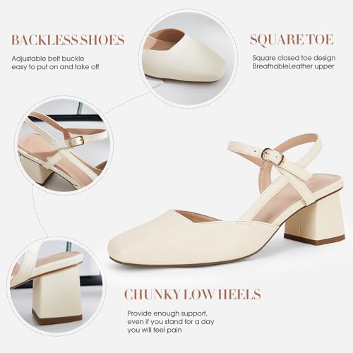 Women's Slingback Chunky Low Heels Closed Square Toe Heel Wedding Party Dress Pumps Shoes