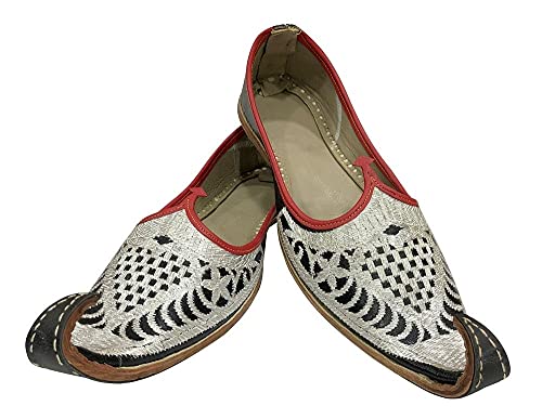 Punjabi Jutti for Men Leather Sliver Balck Rewari Shoes Khussa Traditional Loafers Slipon Handmade Jootis