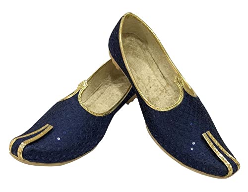 Men's Punjabi Jutti Blue Bridal Traditional Wedding Shoes Flat Mojari Khussa Handmade Ethnic Indian Juti