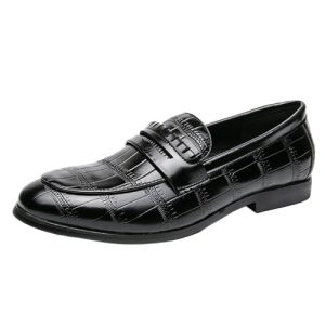 Men Oxford Dress Shoes Formal Slip On Business Leather Plain Toe Low Heel Non Slip Rubber Sole Comfortable Office Wedding Shoes