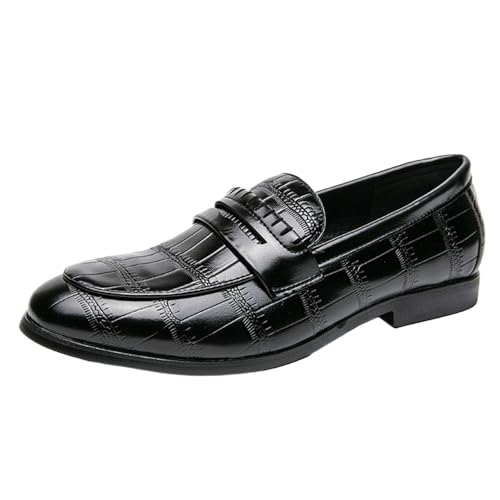 Men Oxford Dress Shoes Formal Slip On Business Leather Plain Toe Low Heel Non Slip Rubber Sole Comfortable Office Wedding Shoes