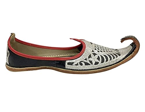 Punjabi Jutti for Men Leather Sliver Balck Rewari Shoes Khussa Traditional Loafers Slipon Handmade Jootis