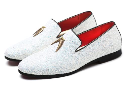 Mens Smoking Glitter Slipper, Luxury Penny Slip-On Classic Party Wedding Tuxedo Loafers Sparkle Dress Shoes