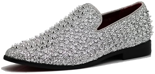 SPK70 Men's Vintage Spike Dress Loafers Slip On Fashion Shoes Classic Tuxedo Dress Shoes