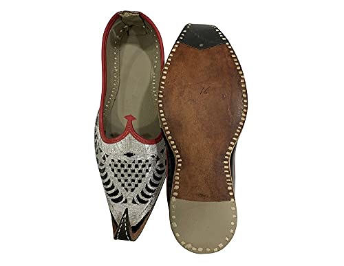 Punjabi Jutti for Men Leather Sliver Balck Rewari Shoes Khussa Traditional Loafers Slipon Handmade Jootis