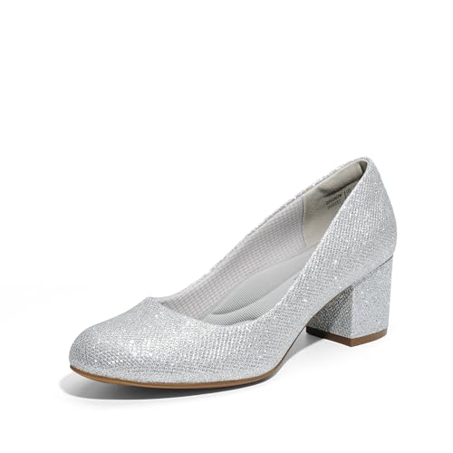 Women's Pumps Low Chunky Block Heel Dress Shoes Closed Round Toe Comfortable Heels