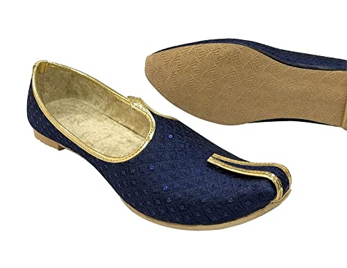 Men's Punjabi Jutti Blue Bridal Traditional Wedding Shoes Flat Mojari Khussa Handmade Ethnic Indian Juti