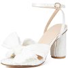 Women's Bow Knot Heeled Sandals Pleated Open Toe Ankle Strap Chunky Heels for Bride Wedding