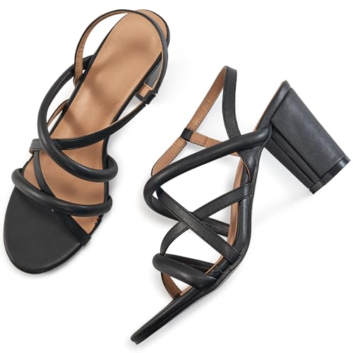 Chunky Heels for Women Prom: Comfortable Strappy Open Toe Heeled Sandals - Ankle Strap Wedding Dress Heel Shoes
