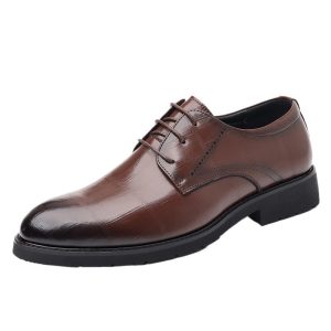 Men's Oxford Shoes Business Lace Up Round Toe Leather Non Slip Block Heel Shoes for Wedding Evening Uniform Office