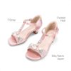 Girls Sandals Ankle Strap T-Strap Low Heel Pearl Bow Flower Pump Dress Wedding Party Shoes for Little Kid/Big Kid