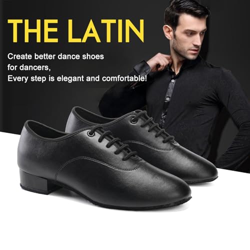 Men's Latin Dance Shoes Leather Lace-up Salsa Tango Ballroom Modern Professional Performance Practice Dance Shoes