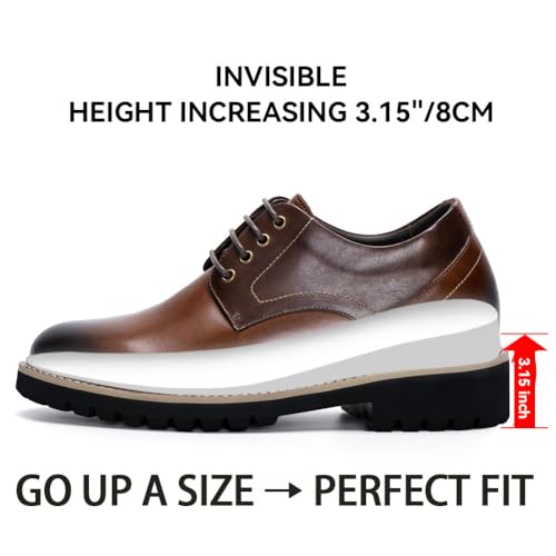 3.15 inch Invisible Height Increasing Men's Elevator Shoes, 8cm Hidden Lift Breathable All-Day Comfort, Full-Grain Oxford