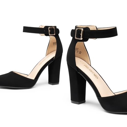 Women's Chunky High Heels Dress Pumps Closed Pointed Toe Block Ankle Strap Shoes for Wedding Party