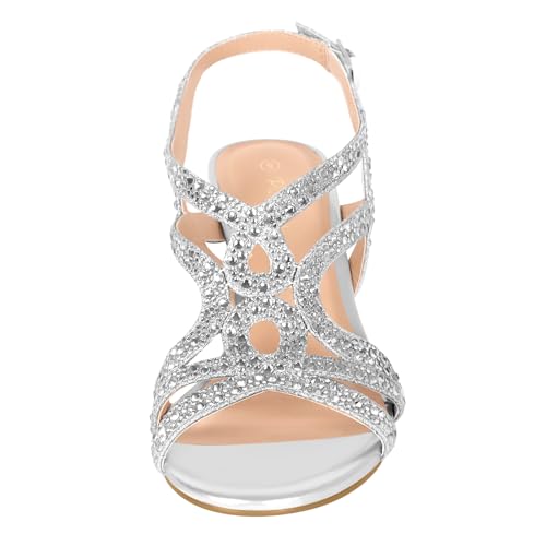 Women's Amelia Heels Sandals Sparkle Crystal Open Toe Slingback High Heel Sandals Dress Pumps Shoes for Party Wedding