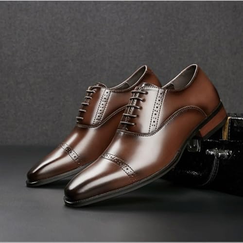 Mens Dress Oxford Formal Shoes Lace-up Casual Pointed Toe Patent Leather Anti-slip Non Slip Rubber Sole Block Heel Low Top