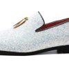Mens Smoking Glitter Slipper, Luxury Penny Slip-On Classic Party Wedding Tuxedo Loafers Sparkle Dress Shoes