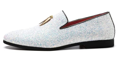 Mens Smoking Glitter Slipper, Luxury Penny Slip-On Classic Party Wedding Tuxedo Loafers Sparkle Dress Shoes