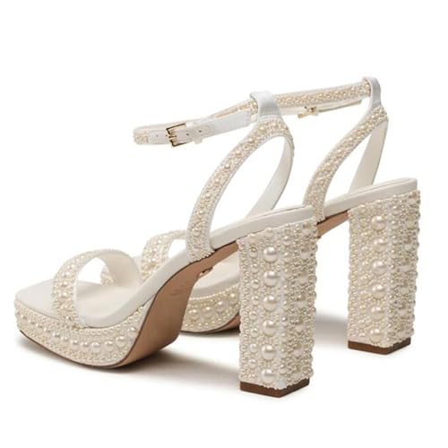 Womens Open Toe Pearl Platform Heels For Women Chunky Buckle Ankle Strap Wedding Heeled Sandals Dress Evening Bride Bridal Shoes