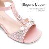 Girls Sandals Ankle Strap T-Strap Low Heel Pearl Bow Flower Pump Dress Wedding Party Shoes for Little Kid/Big Kid