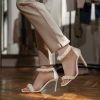Women's Pearl Stiletto Heels Sandals Sexy Open Square Toe sparkly Ankle Back Zipper bridal Satin Wedding Party Dressy heels