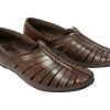 Punjabi Jutti for Mens Breathable Brown Fashion Loafers Sherwani Shoes Indian Flat Ethnic
