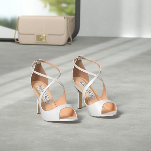 Sandals for Women Peep Toe High Heels Cross Strappy Wedding Evening Dress Shoes Buckle Stain