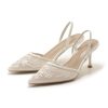 Embroidered Mesh Slingback Heels for Women White Pearl Kitten Heel Pumps Pointed Toe Backless Wedding Shoes