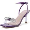 Women's Closed Toe Rhinstone Wedding Low Heel Slingback Clear Kitten Heels,Adjustable Strap Pointed Toe Bow Pumps High Heeled