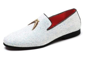 Mens Smoking Glitter Slipper, Luxury Penny Slip-On Classic Party Wedding Tuxedo Loafers Sparkle Dress Shoes