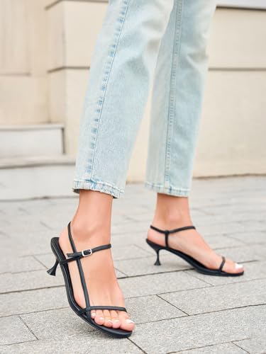 Womens Strappy Heeled Sandals Kitten Low Heel Open Toe Ankle Strap Party Wedding Dress Shoes