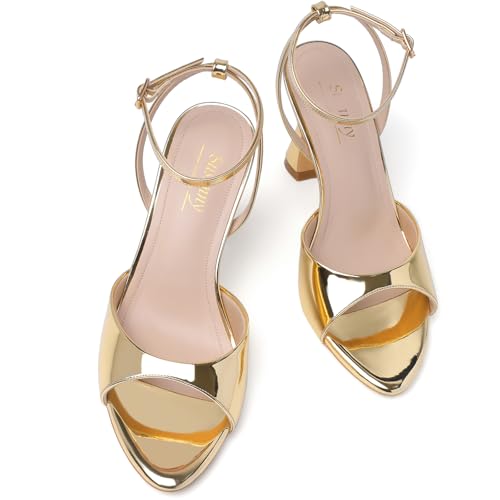 High Heels for Women Pointed Open Toe Strappy Chunky Block Heels Ankle Strap Stiletto Kitten Heeled Sandals Wedding Bridal Party